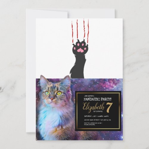 Black cat paw print _ Choose background color Invitation