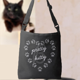 Black Cat Paw Print Heart Monogram Crossbody Bag