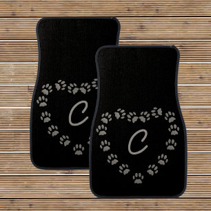 Black Cat Paw Print Heart Rear Car Floor Mats