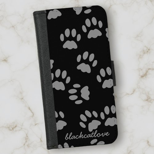 Black Cat Paw Print Pattern iPhone 87 Wallet Case