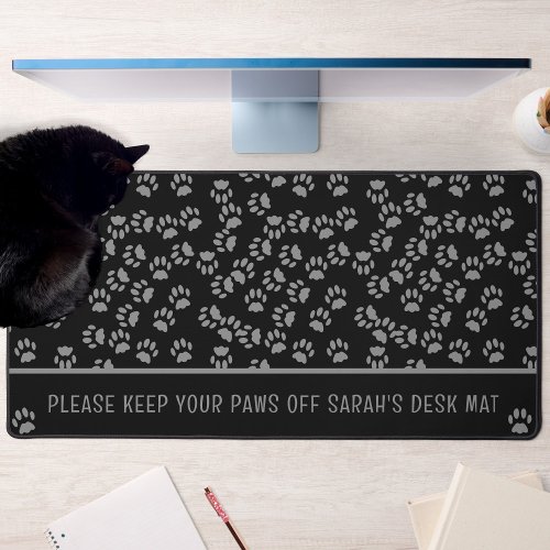 Black Cat Paw Print Pattern Personalized Desk Mat