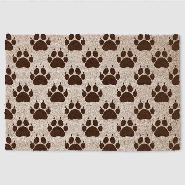 Black Cat Paw Prints Fiber Doormat (Front)