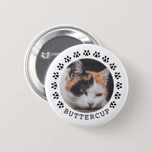 Black Cat Paw Prints Frame Pet Photo Button