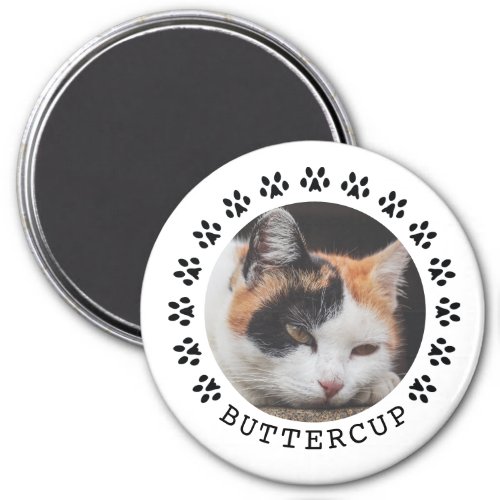 Black Cat Paw Prints Frame Pet Photo Magnet