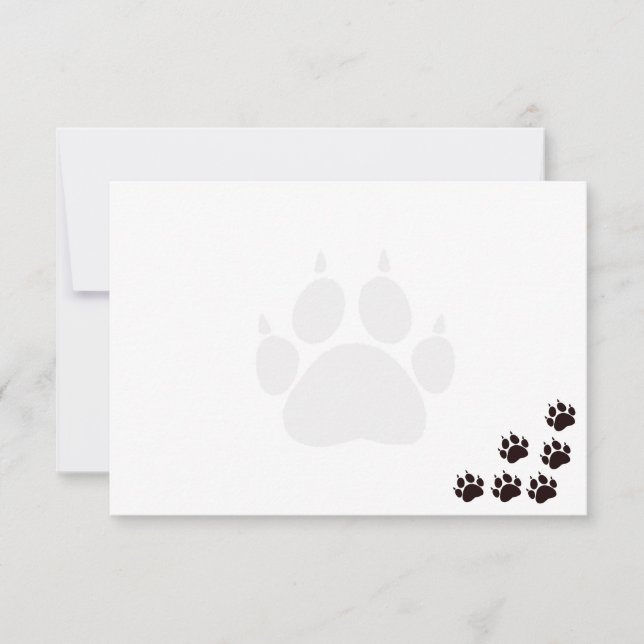 Black Cat Paw Prints Monogram Blank  Note Card (Front)