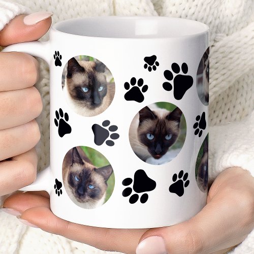Black Cat Pawprint 8 Photo Collage Coffee Mug