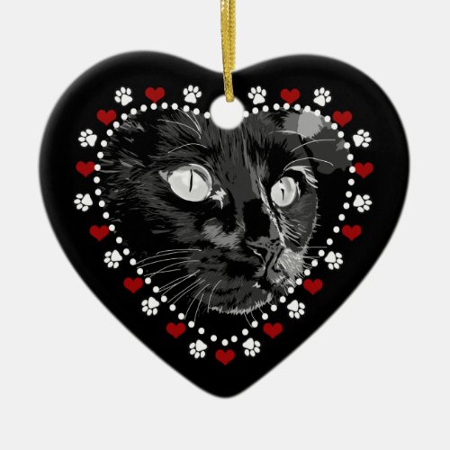 Black Cat Paws and Hearts Personalized Ornament