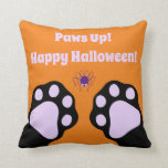 Black Cat Paws Up Halloween Throw Pillow