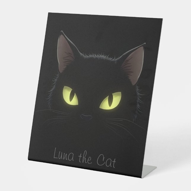 Black Cat Pedestal Sign – (Dark background) (Front)