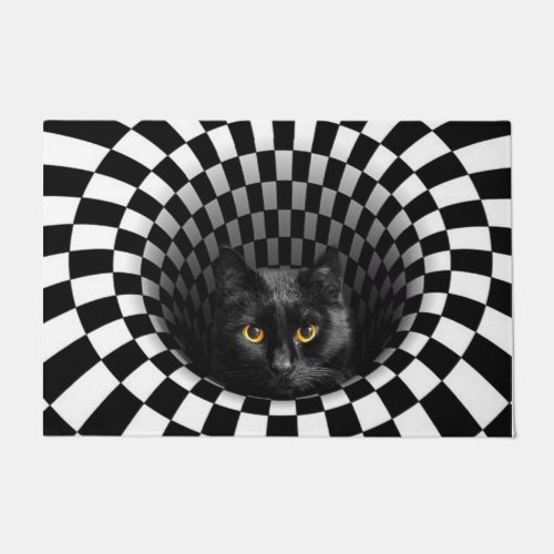 Black Cat Peeking 3D Doormat  Funny Cat Lover Gif
