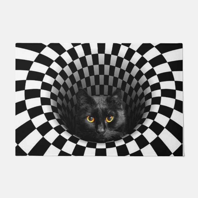 Black Cat Peeking 3D Doormat | Funny Cat Lover Gif (Front)