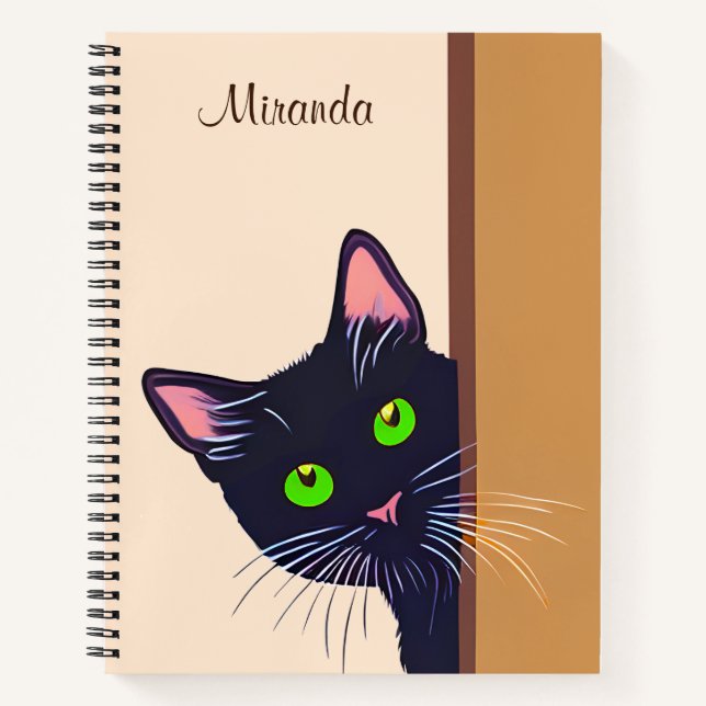 Black Cat Peeking Around a Doorway Journal (Front)