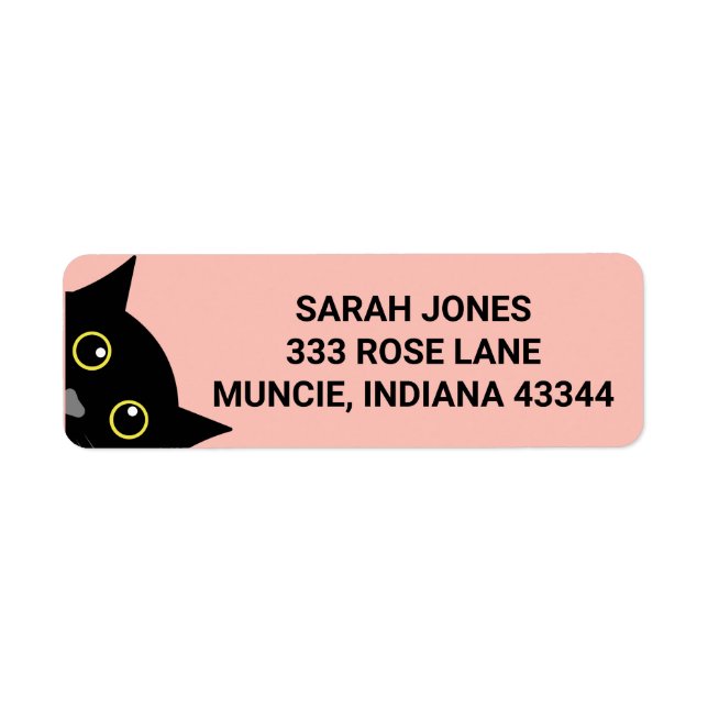 BLACK CAT PEEKING ART PINK Return Address Labels (Front)
