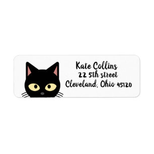 BLACK CAT PEEKING ART RETURN ADDRESS LABELS