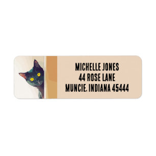 BLACK CAT PEEKING ART RETURN ADDRESS LABELS