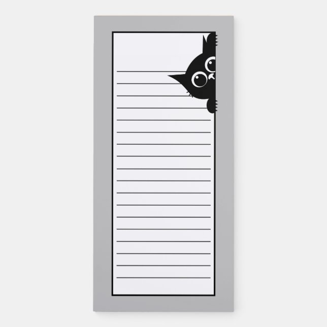 Black Cat Peeking at You Kitty Lined Magnetic Notepad (Front)