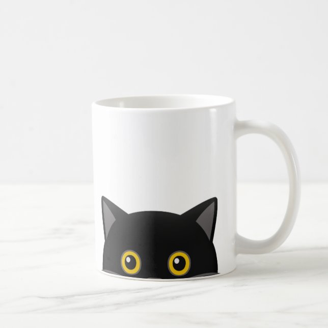 BLACK CAT PEEKING COFFEE MUGS (Right)