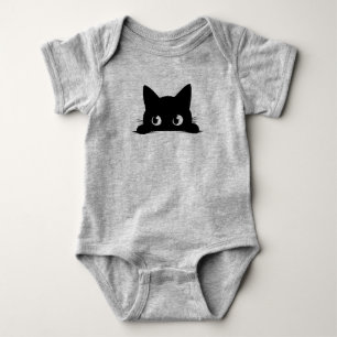 Black Cat Peeking Cute Halloween Fall Autumn Cat Baby Bodysuit