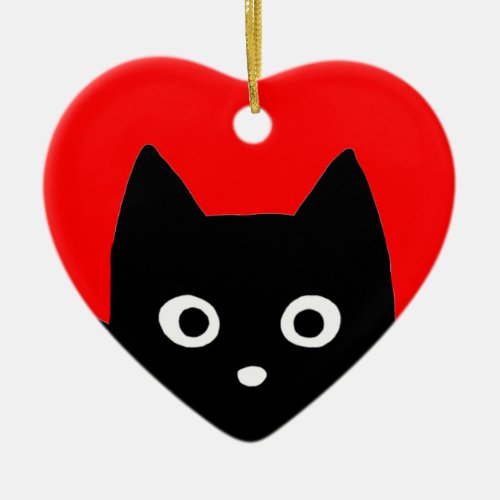 Black Cat Peeking  Cute Kitty Lovers Holiday Ceramic Ornament