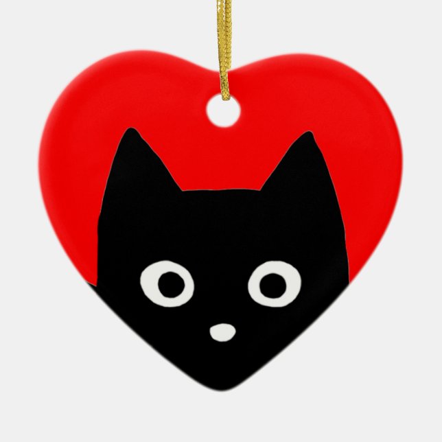 Black Cat Peeking | Cute Kitty Lover's Holiday Ceramic Ornament (Front)