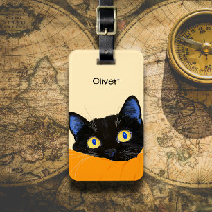 Black Cat Peeking Luggage Tag