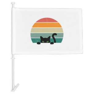 Black Cat Peeking Sunset Vintage 3 Car Flag