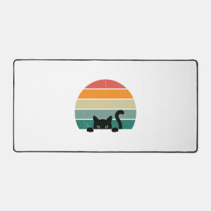 Black Cat Peeking Sunset Vintage 3 Desk Mat