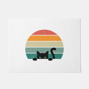 Black Cat Peeking Sunset Vintage 3 Doormat