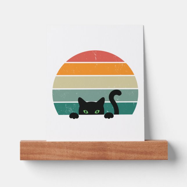 Black Cat Peeking Sunset Vintage    3 Picture Ledge (Front)