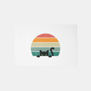 Black Cat Peeking Sunset Vintage 3 Rug