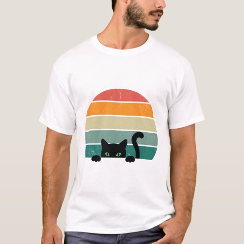 Black Cat Peeking Sunset Vintage    3 T_Shirt