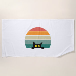 Black Cat Peeking Sunset Vintage    4 Beach Towel