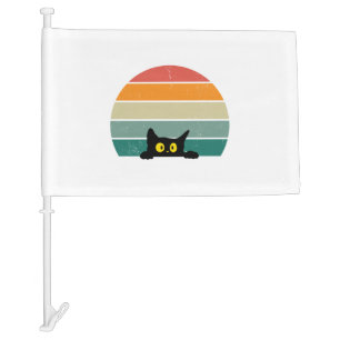 Black Cat Peeking Sunset Vintage 4 Car Flag