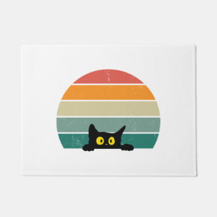 Black Cat Peeking Sunset Vintage    4 Doormat