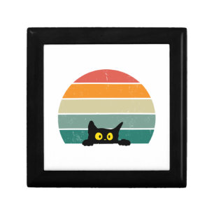 Black Cat Peeking Sunset Vintage 4 Gift Box