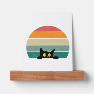Black Cat Peeking Sunset Vintage 4 Picture Ledge