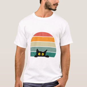 Black Cat Peeking Sunset Vintage    4 T-Shirt