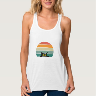 Black Cat Peeking Sunset Vintage 4 Tank Top