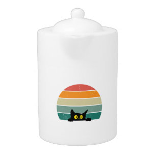 Black Cat Peeking Sunset Vintage    4 Teapot