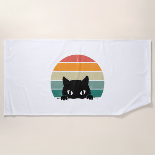 Black Cat Peeking Sunset Vintage Beach Towel