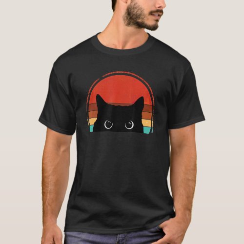 Black Cat Peeking Sunset Vintage Black Cat  Hallow T_Shirt