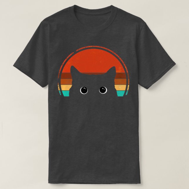 Black Cat Peeking Sunset Vintage  T-Shirt (Design Front)