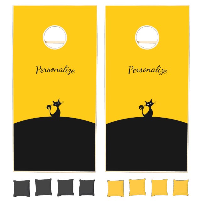 Black Cat Personalize Family Friends Game Cornhole (Set)