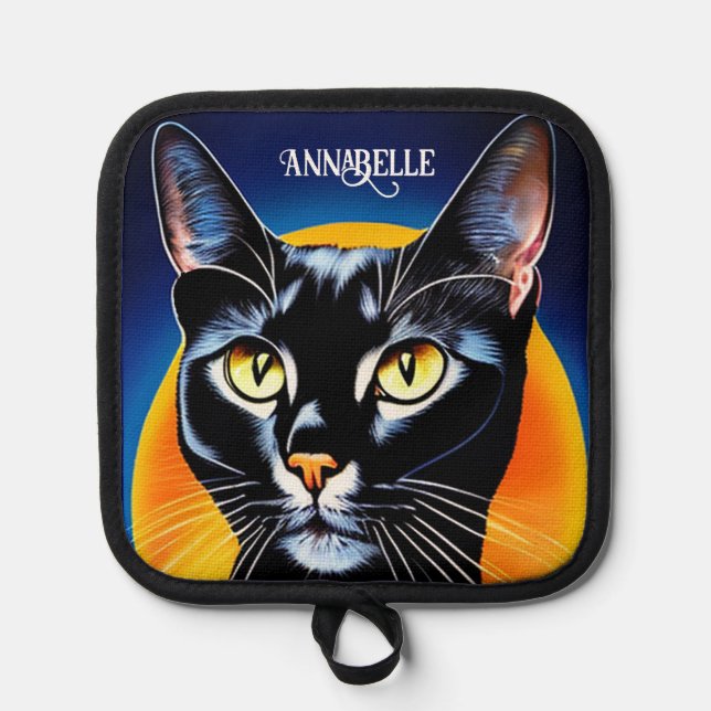 Black Cat Personalize Pot Holder (Front)