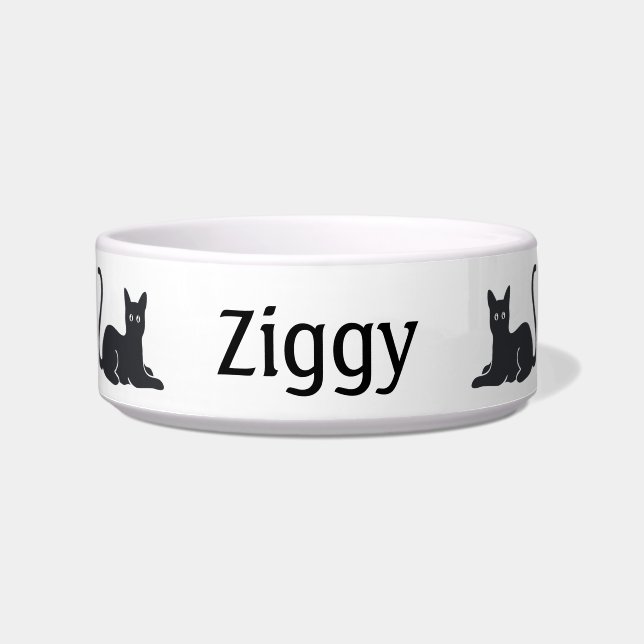 Black Cat Personalized Cat Bowl (Front)
