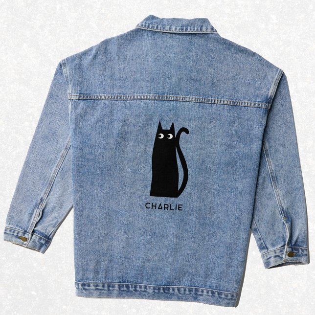 Black Cat Personalized Denim Jacket (Fun black cat personalized name denim jacket)