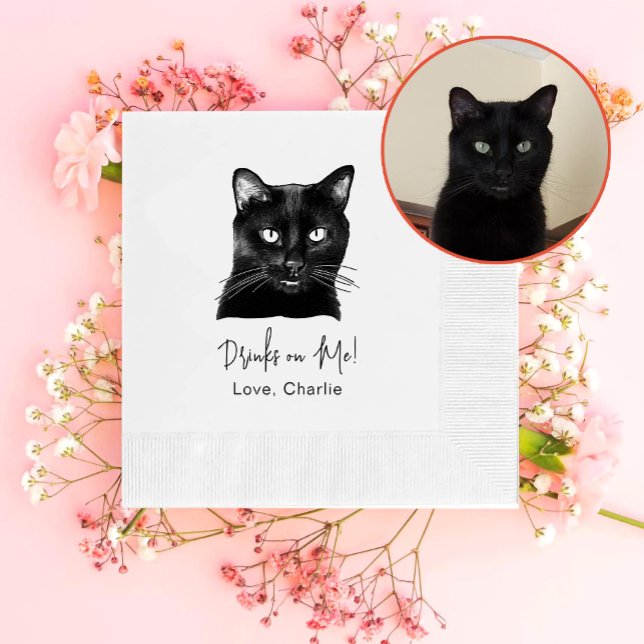 Black Cat Personalized Drink On Me Napkins (Creator Uploaded)
