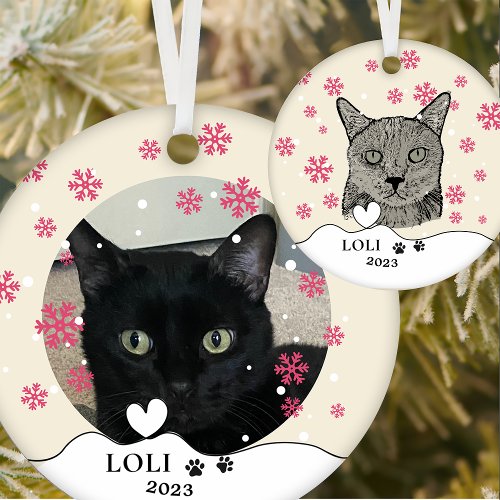 Black Cat Personalized Hand Drawing Ceramic Ornament