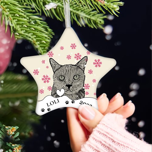 Black Cat Personalized Hand Drawing Ceramic Ornament