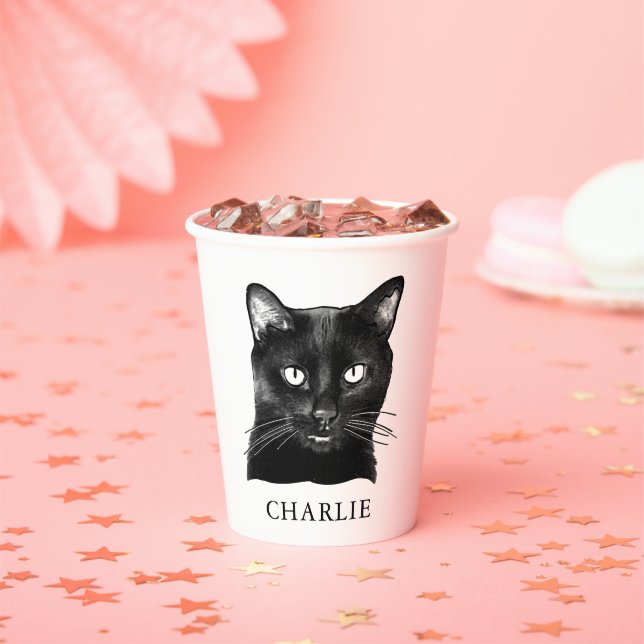 Black Cat Personalized Hand Drawing Paper Cups (Insitu)